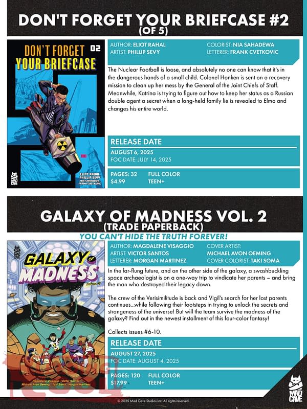 Mad Cave Comics August 2025 Solicits