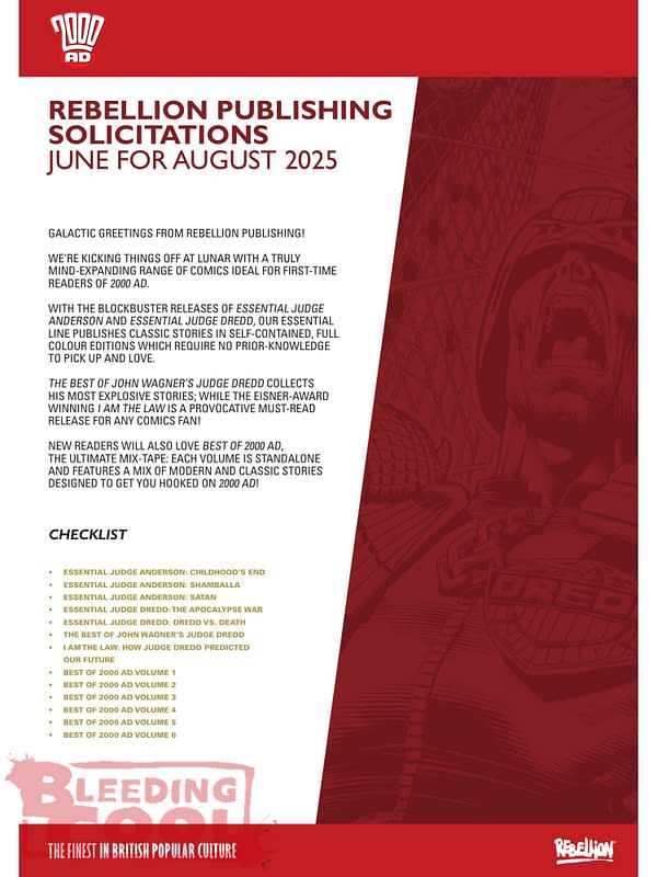 Rebellion 2000AD Comics August 2025 Solicits