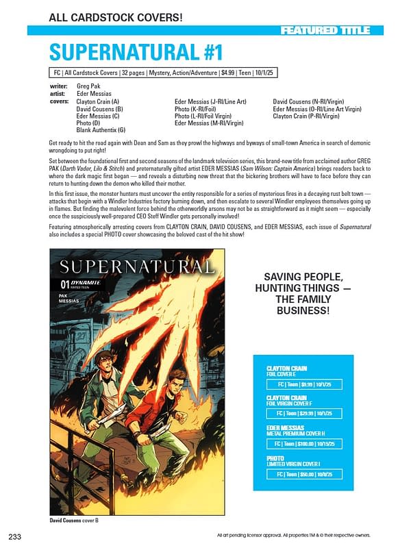 Dynamite October 2025 Solicits And Solicitations
