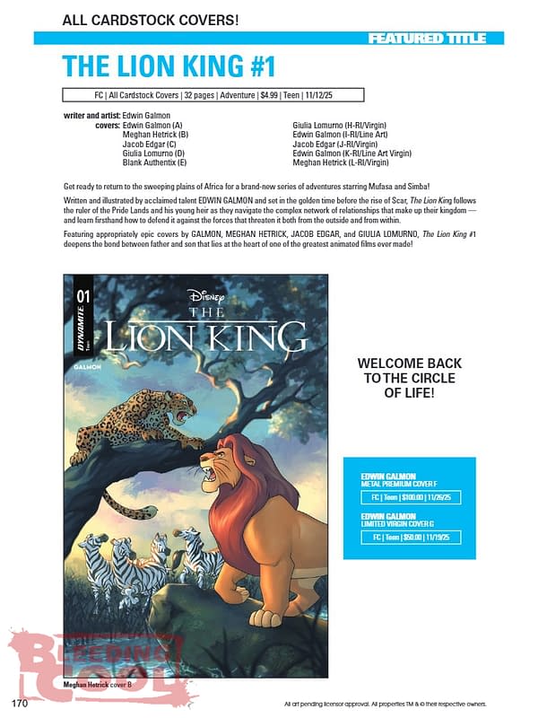 Dynamite November 2025 Full Solicits, With The Lion King #1