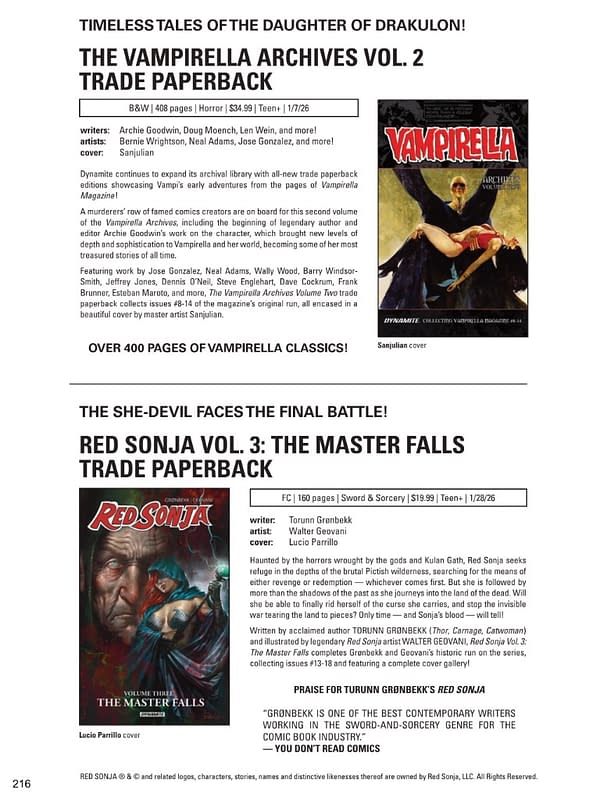 Dynamite Entertainment January 2026 Solicits And Solicitations