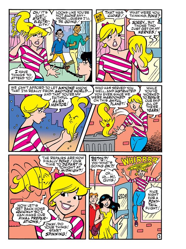 Interior preview page from the story "What if Betty Was Really an Alien?" from Betty and Veronica Jumbo Comics Digest #4, by Bill Golliher, Dan Parent, Bob Smith, Glenn Whitmore, Jack Morelli, and more, in stores on Wednesday, April 21st from Archie Comics