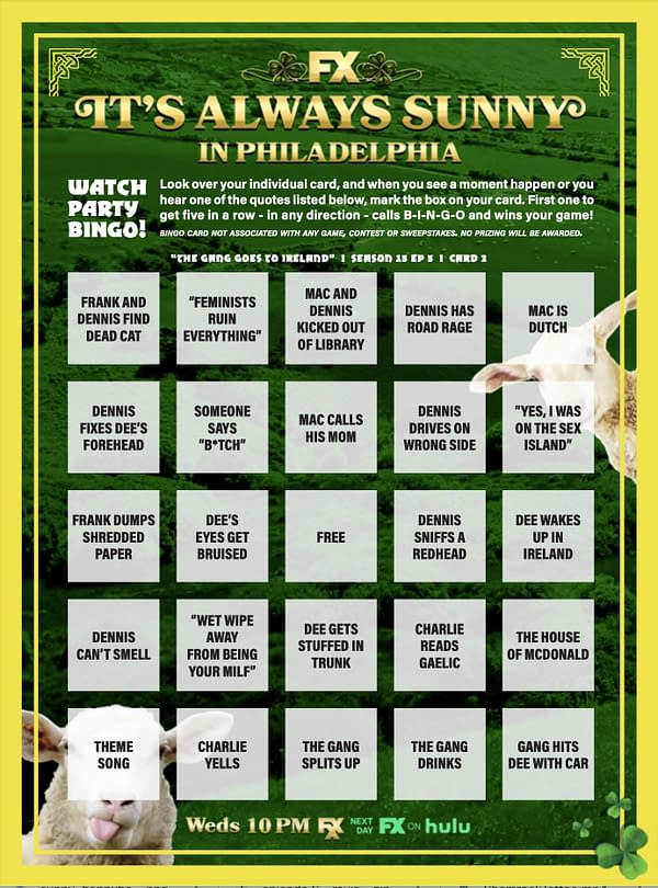It's Always Sunny in Philadelphia Shares S15 Watch Party Bingo Cards