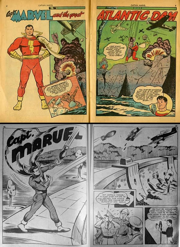 Direct story comparisons: Fawcett's Captain Marvel Adventures #15 vs AA's Captain Marvel Comics v2 #1.