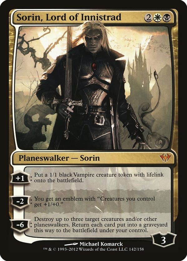 Sorin, Lord of Innistrad, a card from the Dark Ascension set from Magic: The Gathering.