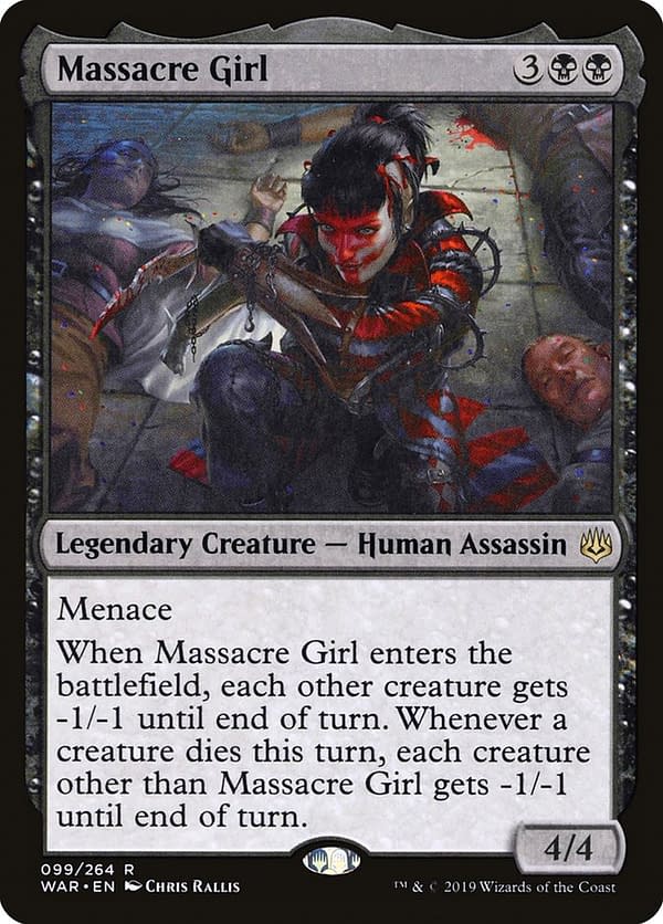 Massacre Girl, a card from the War of the Spark set for Magic: The Gathering.
