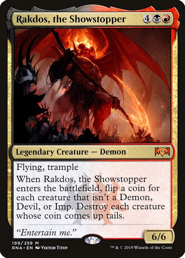 Rakdos, the Showstopper from the Ravnica Allegiance set for Magic: The Gathering.