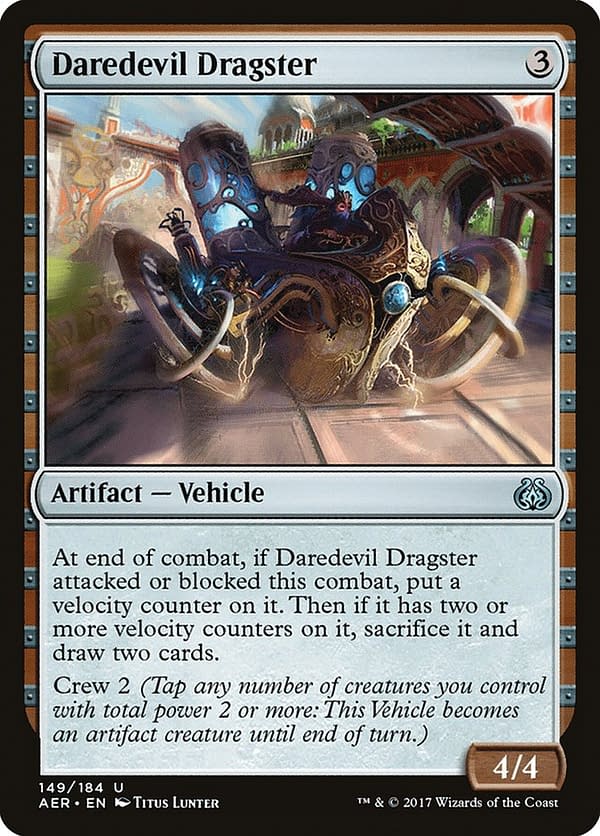 Daredevil Dragster, a card from the Aether Revolt set for Magic: The Gathering.