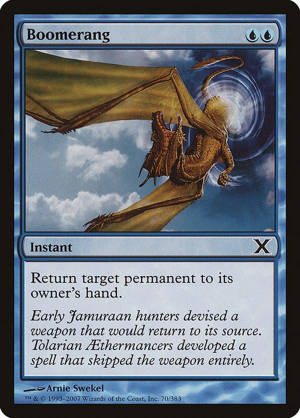 Boomerang, from the Legends set for Magic: The Gathering (shown here in its Tenth Edition iteration).