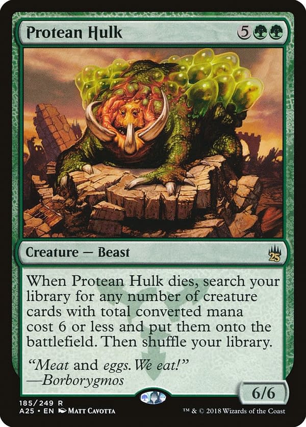 Protean Hulk, a card from the Dissension set for Magic: The Gathering (shown here in its Magic 25 iteration).