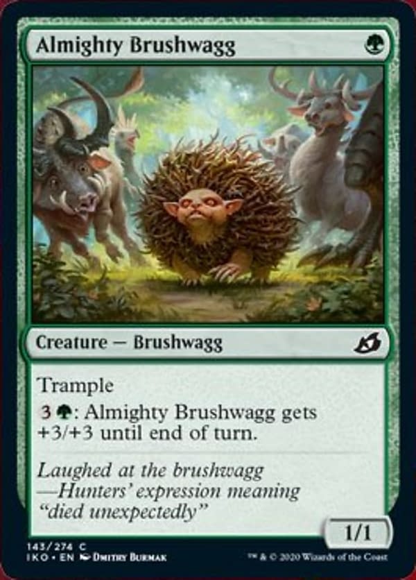 Almighty Brushwagg, a new card from the Ikoria: Lair of Behemoths set for Magic: The Gathering.