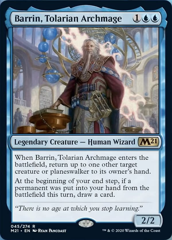 Barrin, Tolarian Archmage, a new card from Core 2021, an upcoming expansion set for Magic: The Gathering.