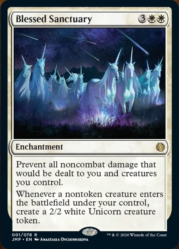Blessed Sanctuary, a new card from Jumpstart, an upcoming expansion set for Magic: The Gathering.