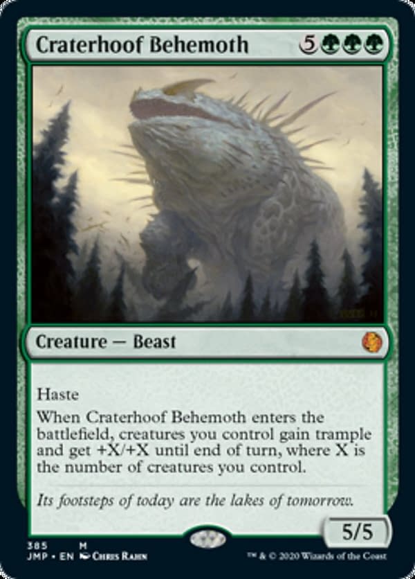 Craterhoof Behemoth, a reprinted card from Jumpstart, an upcoming Limited-style expansion set for Magic: The Gathering.