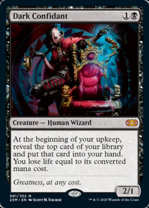Dark Confidant, a card being reprinted in Double Masters, a premier expansion set for Magic: The Gathering. Originally printed in Ravnica: City of Guilds.