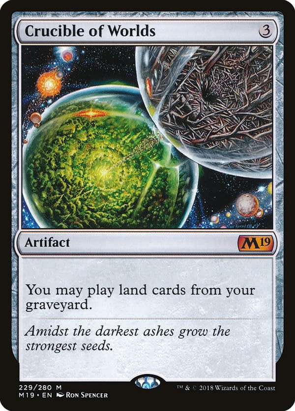 Crucible of Worlds, an artifact card originally from Magic: The Gathering's Fifth Dawn expansion, here seen from the Core 2019 set.