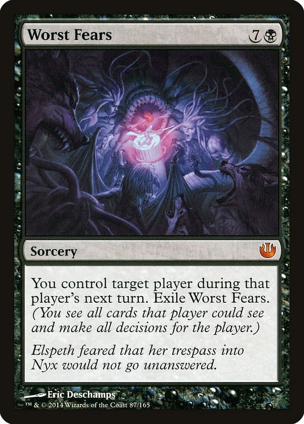 Worst Fears, a Magic card from the Journey Into Nyx expansion set and part of the final win conditions of this Commander deck.