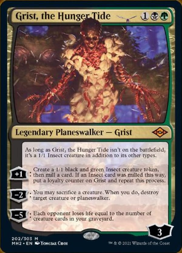 Grist, the Hunger Tide, a new planeswalker card from Modern Horizons 2 for Magic: The Gathering.