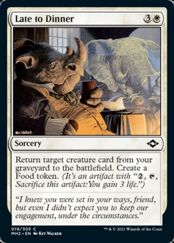 Late to Dinner, a new card from Modern Horizons 2, the upcoming set from Magic: The Gathering.