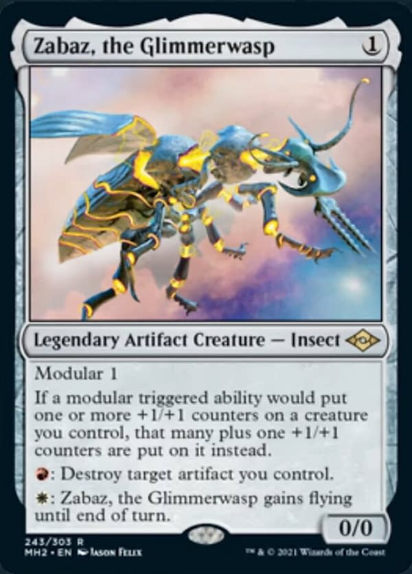 Zabaz, the Glimmerwasp, a new legendary creature card from Modern Horizons 2 for Magic: The Gathering.