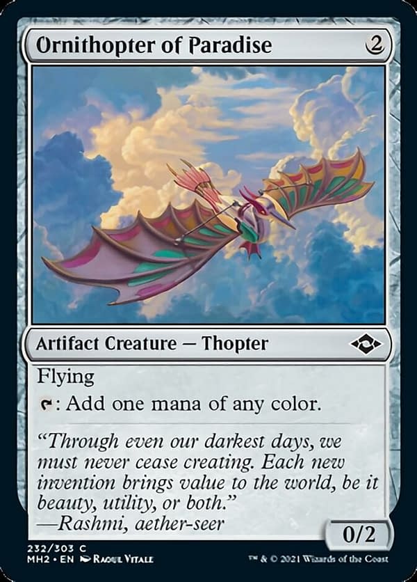 Ornithoper of Paradise, a new artifact creature card from Magic: The Gathering's next upcoming expansion, Modern Horizons 2.