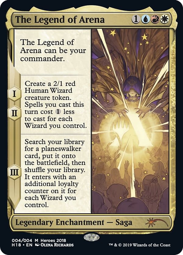 The Legend of Arena, a special card from Magic: The Gathering that was awarded to Wizards of the Coast employees as part of 2018's Heroes of the Realm.