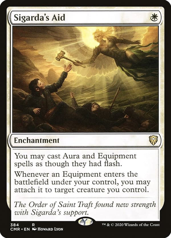 Sigarda's Aid, a card from Eldritch Moon, an expansion set for Magic: The Gathering (shown here in its Commander Legends iteration).