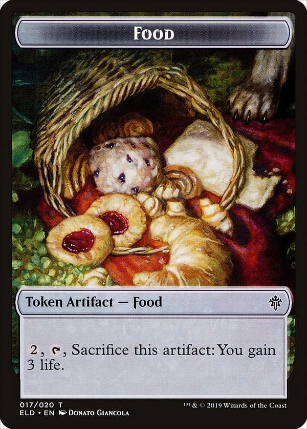 A Food token from Throne of Eldraine, an expansion set for Magic: The Gathering.