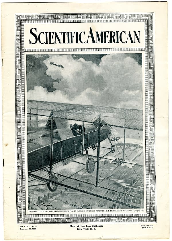 Scientific American, December 18, 1915 featuring an invisible airplane.
