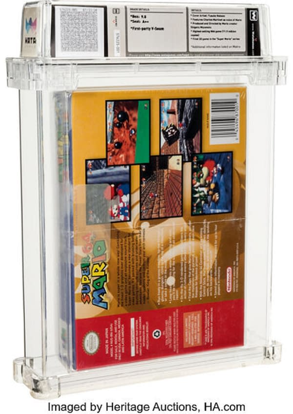 The back cover of the sealed copy of Super Mario 64 that just recently went for $1.56 million on auction at Heritage Auctions.