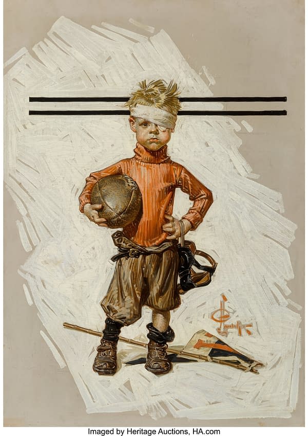 J.C. Leyendecker November 21, 1914 issue of The Saturday Evening Post, titled "Beat-up Boy, Football Hero"