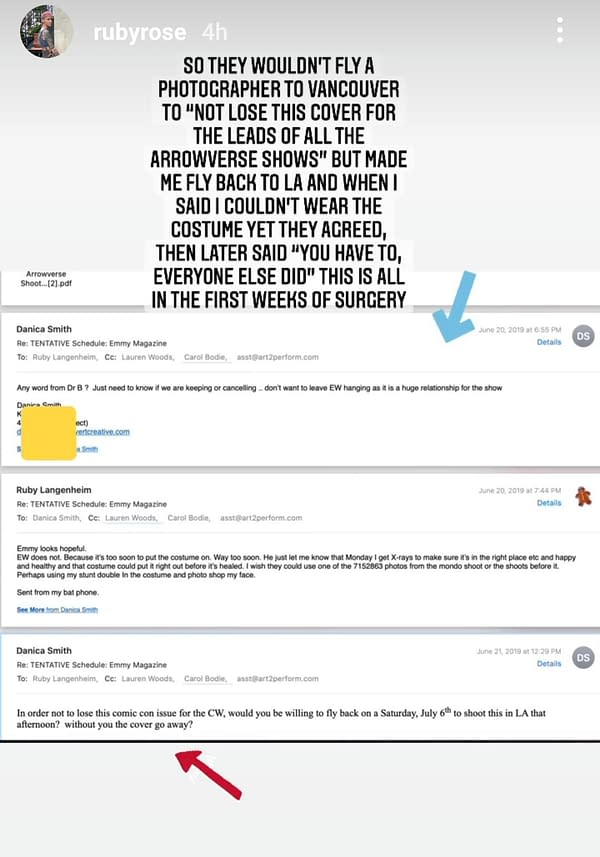 Batwoman: Ruby Rose Doubles Down on Claims; Posts Emails, Messages