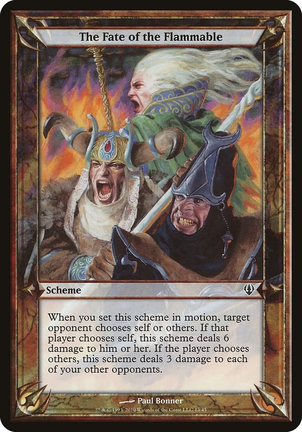 The Fate of the Flammable, a scheme from Archenemy, a release for a supplemental format for Magic: The Gathering.