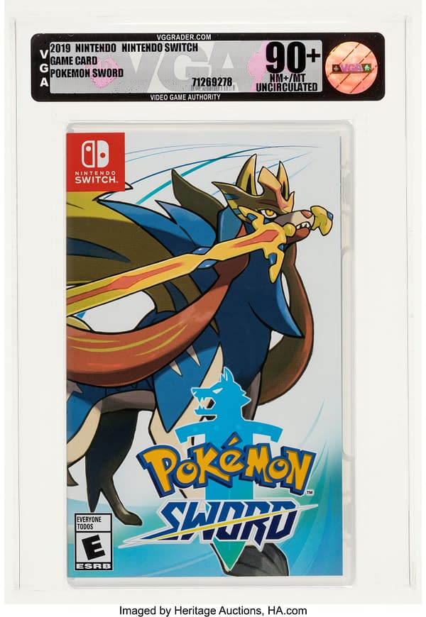 The front cover of the case of Pokémon Sword Version, a game for the Nintendo Switch console. Currently available at auction on Heritage Auctions' website.
