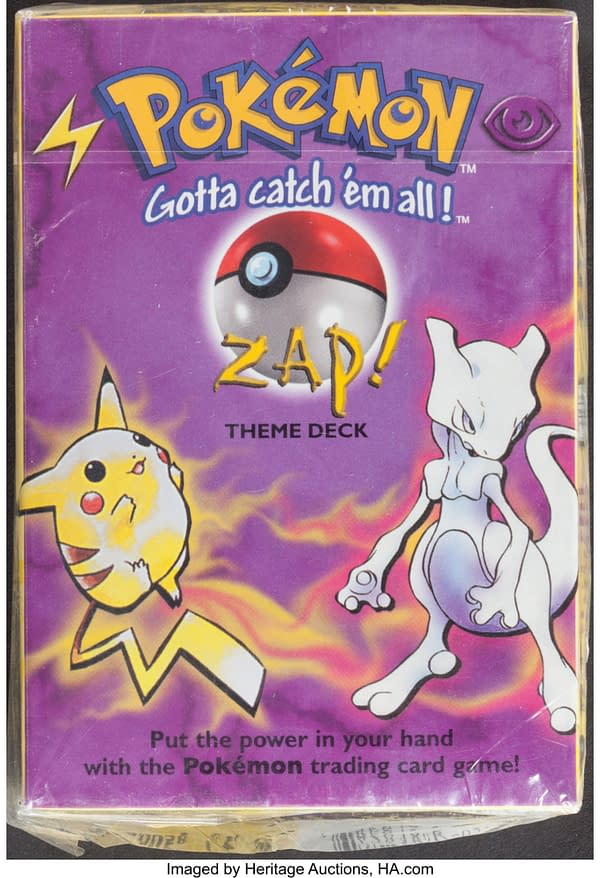 The front face of the sealed Zap! theme deck from the Pokémon TCG. Currently available at auction on Heritage Auctions' website.