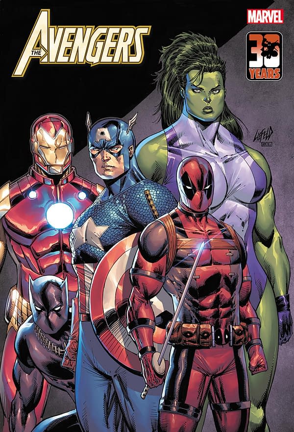 Cover image for AVENGERS 54 LIEFELD DEADPOOL 30TH VARIANT