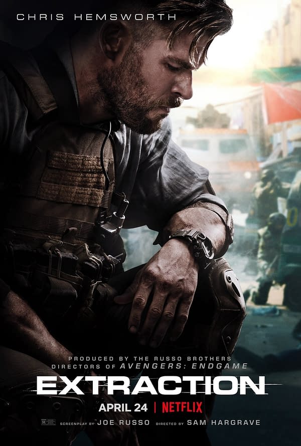 The Poster for the Netflix Film Extraction starting Chris Hemsworth.
