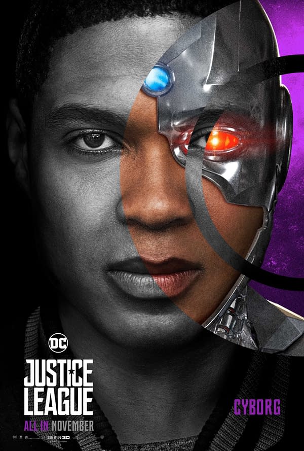 A Ray Fisher as Cyborg character poster from Justice League. Image Credit: Warner Bros.