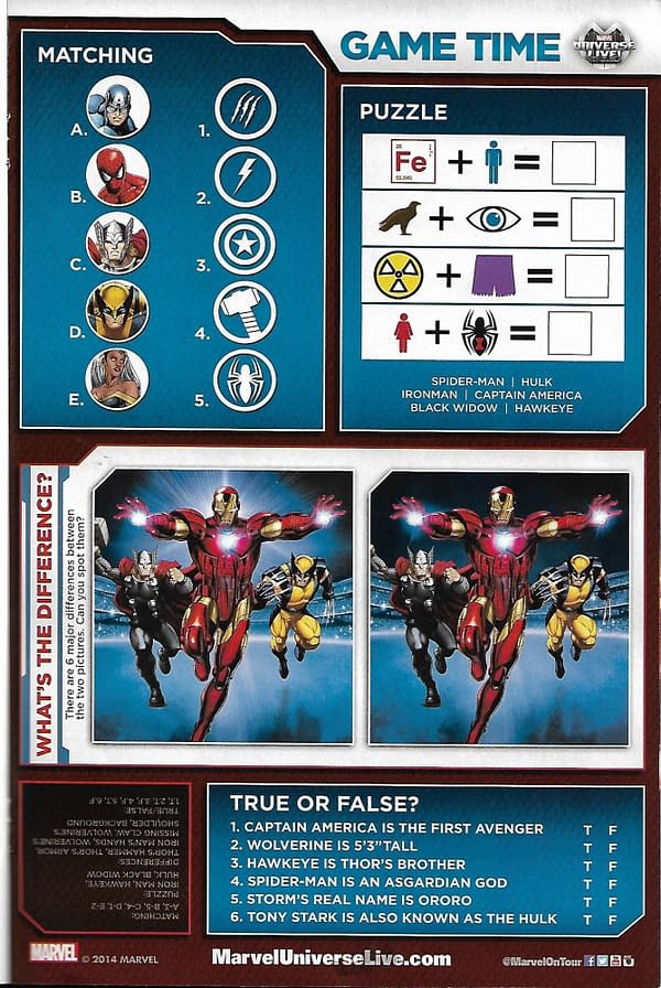 Marvel Universe LIVE! Prelude #1 Activity Page
