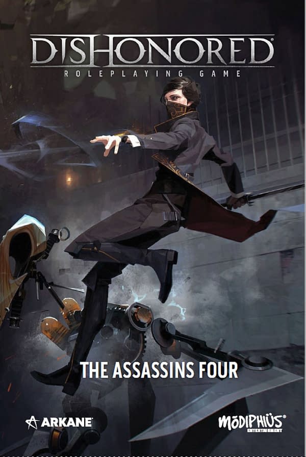 A look at the cover for the Dishonored adventure The Assassin's Four, courtesy of Modiphius Games.