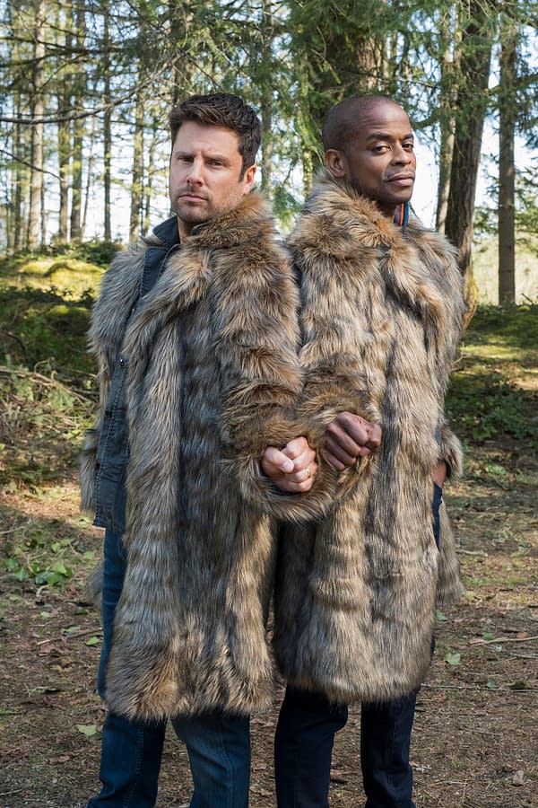 James Roday as Shawn Spencer and Dule Hill as Gus Guster in Psych 2 (Photo by: James Dittinger/Peacock)