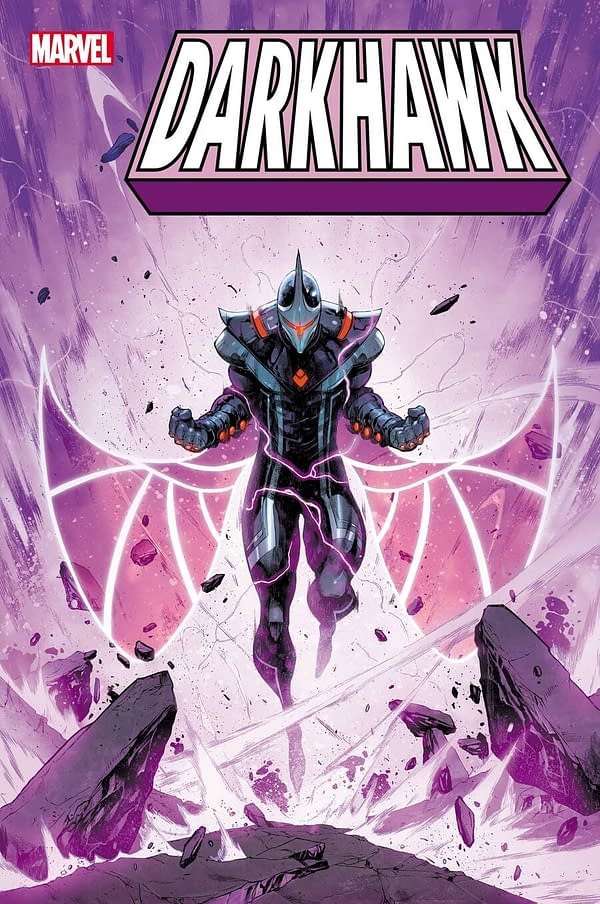 Iban Coello's cover to Darkhawk #1, by Kyle Higgins and Juanan Ramírez, launching in August from Marvel Comics