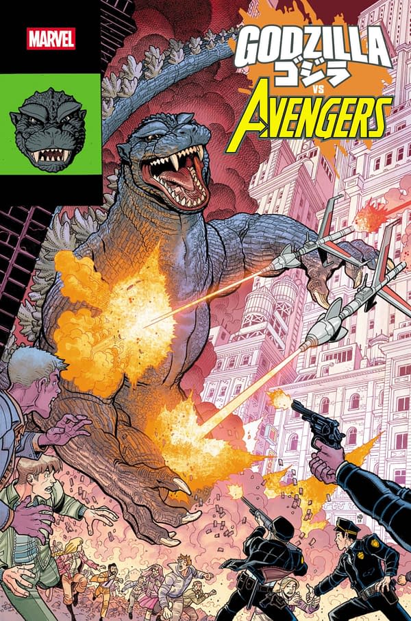 Cover image for GODZILLA VS. AVENGERS #1 NICK BRADSHAW MONSTER HOMAGE VARIANT