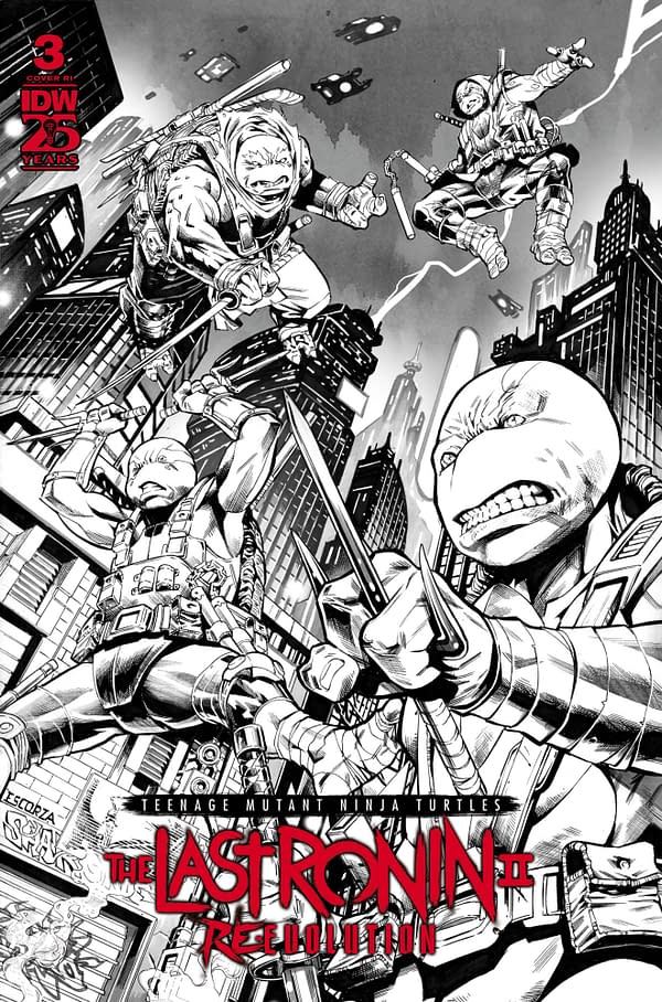 Cover image for Teenage Mutant Ninja Turtles: The Last Ronin II--Re-Evolution #3 Variant RI (75) (Escorzas B&W)