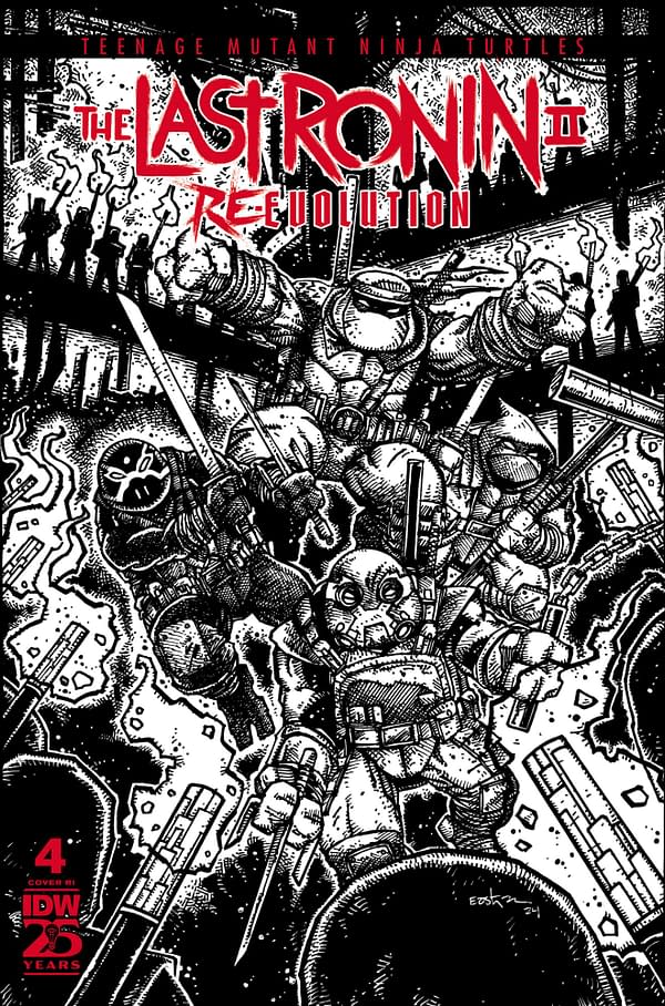 Cover image for Teenage Mutant Ninja Turtles: The Last Ronin II--Re-Evolution #4 Variant RI (100)(Eastman B&W)