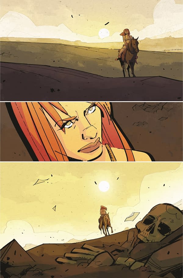 Interior preview page from SEP230198 Savage Red Sonja #1, by (W) Dan Panosian (A) Alessio Petillo (CA) Dan Panosian, in stores Wednesday, November 1, 2023 from DYNAMITE