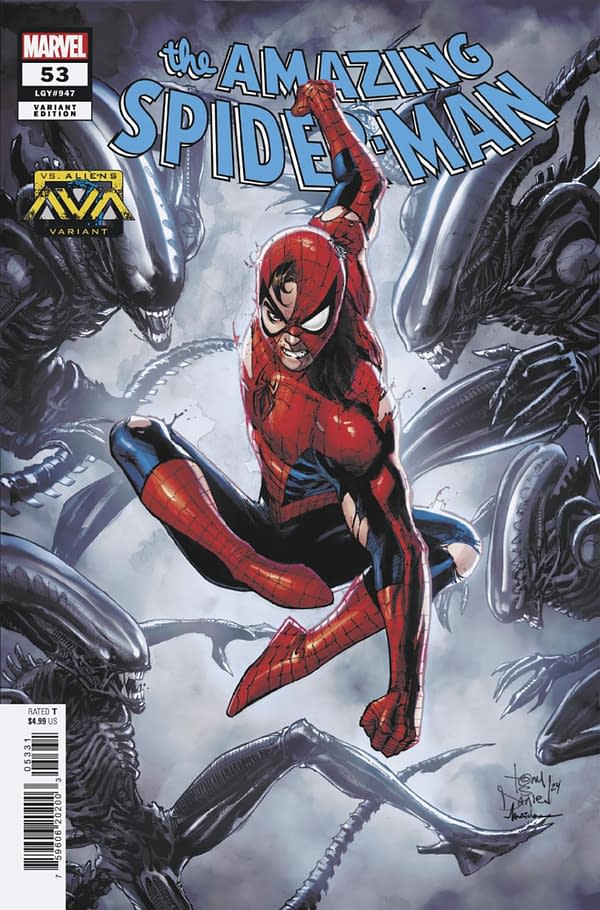 Cover image for AMAZING SPIDER-MAN #53 TONY DANIEL MARVEL VS. ALIEN VARIANT