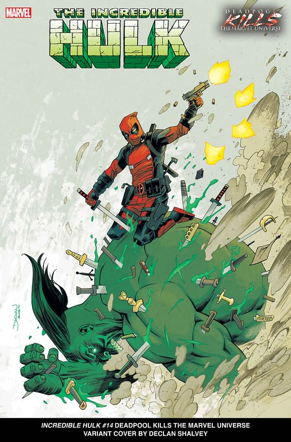 Cover image for INCREDIBLE HULK #14 DECLAN SHALVEY DEADPOOL KILLS THE MARVEL UNIVERSE VARIANT [D PWX]