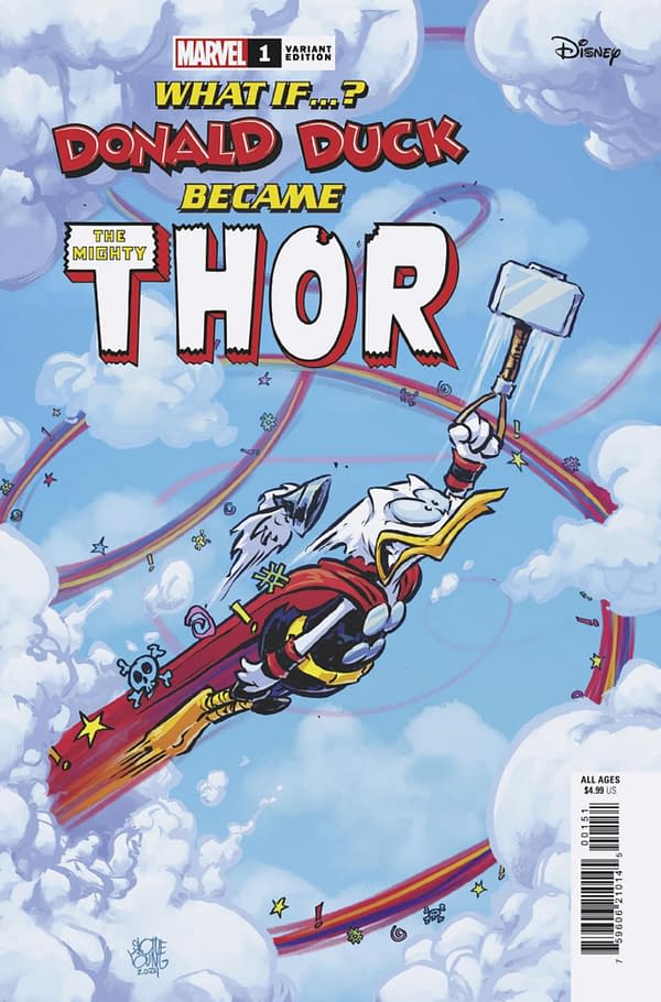 Cover image for MARVEL & DISNEY: WHAT IF...? DONALD DUCK BECAME THOR #1 SKOTTIE YOUNG VARIANT