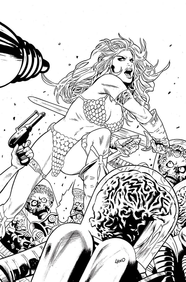 Cover image for RED SONJA ATTACKS MARS #1 CVR G 10 COPY INCV LAND LINE ART V